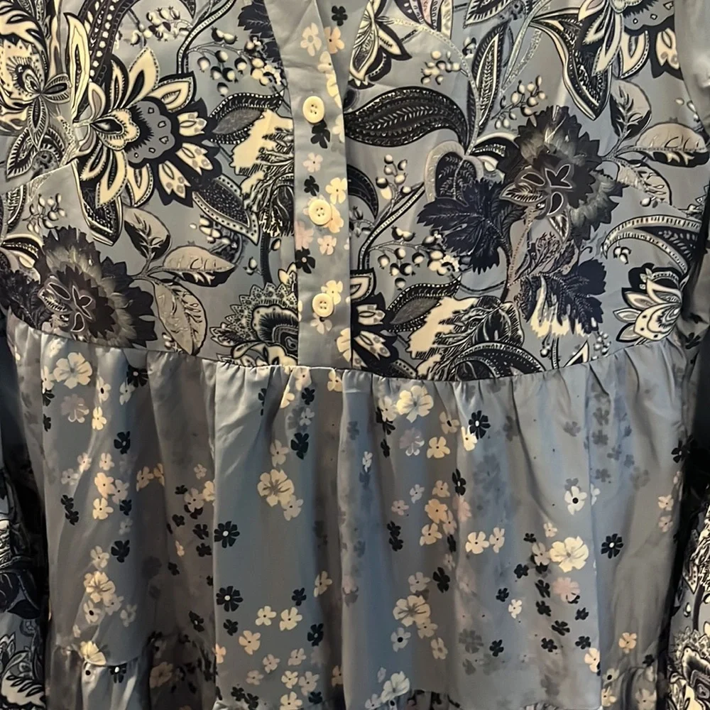 Noracora BoHo dress Blue floral print/ half button down.Size:M Loose fit. NWT - Picture 5 of 9